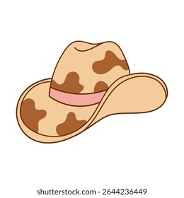 Cow print cowgirl hat with pink ribbon cartoon icon