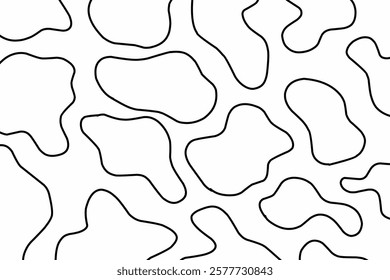 Cow Print Pattern Vector. Cow texture repeated design background pattern backdrop wallpaper. Turtle shell. White cloud with black line stroke. Exotic skin
