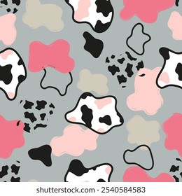 Patrón abstracto inconsútil de la impresión de la vaca en colores rosados y negros. Ilustración de moda de Vector