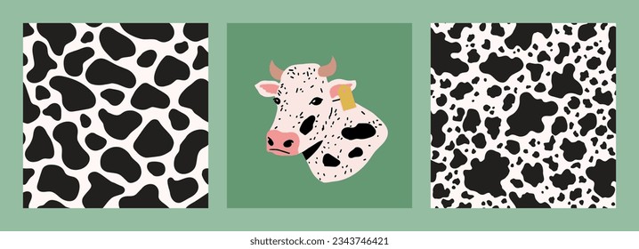 Cow print seamless pattern. Cow illustration and black and white animal print designs.