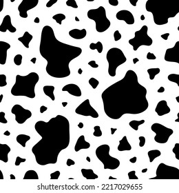 Impresión de vaca sin problemas. Vaca de mancha negra repetida sobre fondo blanco. Textura de leche para impresiones de diseño. La piel de manzana repetida. Repita el movimiento animal.Se imprimió cuero. Impresión moderna. Ilustración del vector