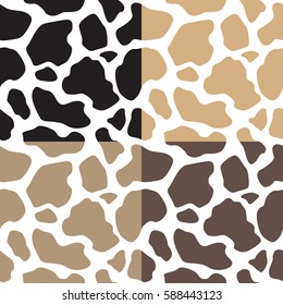 Cow Print Seamless Patterns in Natural Shades from Black and White to Taupe Grey. Traditional Dairy Farm or Ice Cream Backgrounds. Vector Pattern Tile Swatches Included.