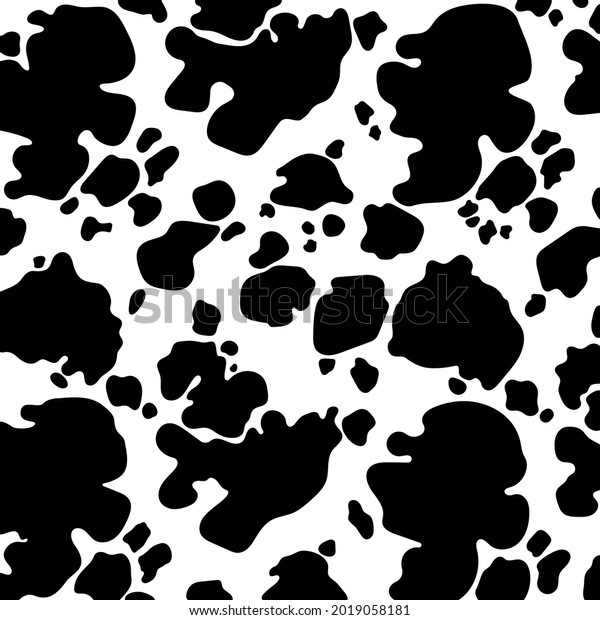 Cow print\
skin abstract seamless pattern for printing, cutting, and crafts.\
Abstract wild animal cow black spots on white background for\
fashion print design, web, wrapping\
page.