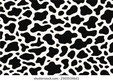 Cow print vector pattern design, abstract animal skin texture repeated background.
