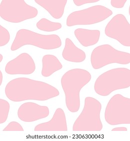 Cow print vector seamless pattern design. Abstract seamless animal skin repeat background in pink and white.