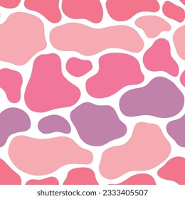 Cow print vector seamless pattern design. Abstract seamless animal skin repeat background in pink, purple and white.