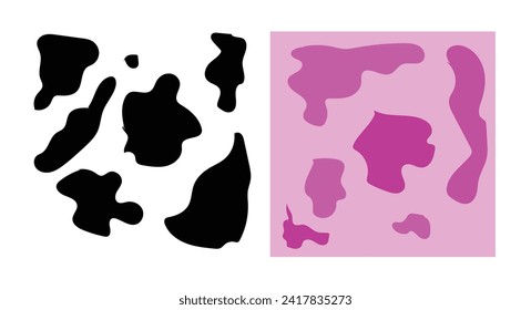 Cow print vector seamless pattern design. Abstract seamless animal skin repeat background in purple and black , white. Mammals Fur. Skin printing. Predatory Printable Camouflage. Cowhide style.