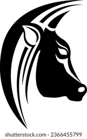 Cow profile head tattoo, tattoo illustration, vector on a white background.