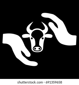 Cow Protection Hands vector icon. Flat white symbol. Pictogram is isolated on a black background. Designed for web and software interfaces.