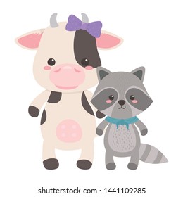 Cow and raccoon cartoon design