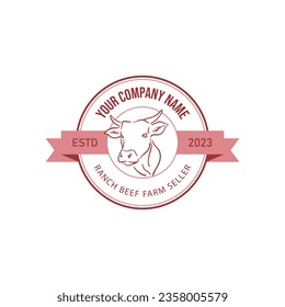 Cow ranch farm logo vector image. Vector cow head for cattle farm logo design vintage animal farm logo