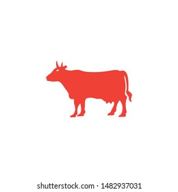 Cow Red Icon On White Background. Red Flat Style Vector Illustration.