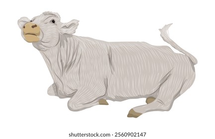 Cow resting lying down. Realistic vector farm animal