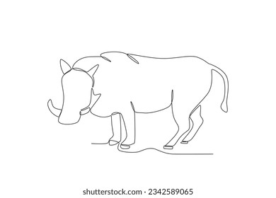 A cow in the rice field. World animal day one-line drawing
