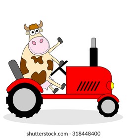 cow riding on a tractor ,vector illustration