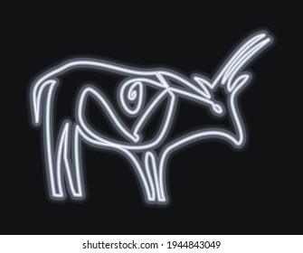 cow rock art painting, neon vector illustrations