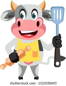 Vaca con pasador de rodadura, ilustración, vector sobre fondo blanco.
