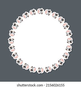 Cow with round frame for banner, poster, and greeting card