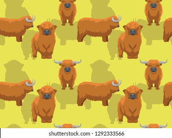 Cow Scottish Highland Cartoon Background Seamless Wallpaper