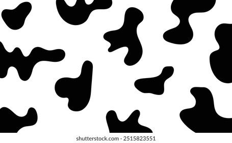 Padrão sem emenda de vaca. fundo abstrato. manchas pretas em um fundo branco. formas de manchas líquidas. formas pretas aleatórias abstratas