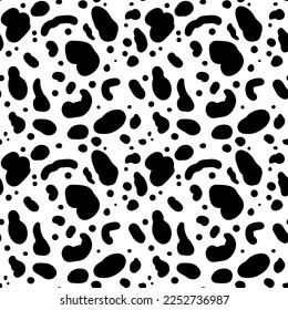 Cow seamless pattern. Black cartoon spots. Dalmatin or moo skin. Vector print