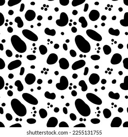 Cow seamless pattern. Black cartoon spots. Dalmatin or moo skin. Vector print