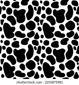 Cow seamless pattern. Black cartoon spots. Dalmatin or moo skin. Vector print