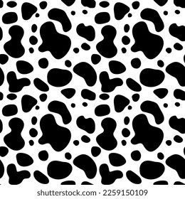 Cow seamless pattern. Black cartoon spots. Dalmatin or moo skin. Vector print