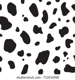 Cow seamless pattern. Black and white cow spots. Vector texture.