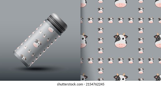 Cow seamless pattern with bottle