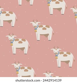 Cow seamless pattern hand drawn cute kids background vintage retro pallete	