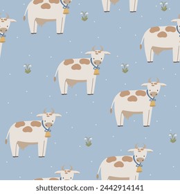 Cow seamless pattern hand drawn cute kids background vintage retro pallete	