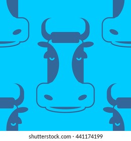 Cow seamless pattern. Head of bull. beef texture. Cute farm animals. Retro background for childrens fabric
