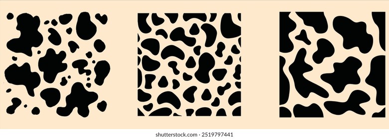 padrão sem emenda da vaca Vetor . Fundo de textura de pele de animal preto e branco. Exploração leiteira, ilustração para impressão, preenchimento de padrão de superfície. Papel de parede de desenhos animados irregulares. Formas abstratas de rabiscar