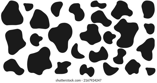 Cow seamless pattern. Vector long abstract background with repeated hand drawn black stains on a white background. Monochrome texture