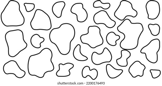Cow seamless pattern. Vector long abstract background with repeated hand drawn black stains on a white background. Monochrome texture