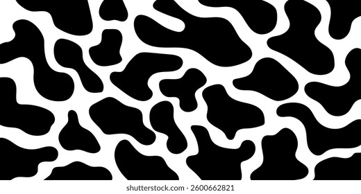 Cow seamless pattern. Vector long abstract background with repeated hand drawn black stains on a white background. Monochrome texture