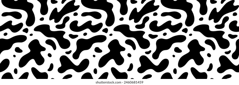 Cow Seamless Texture. Abstract Vector Black and White Pattern. Illustration for Dairy Milk Package. Cow Skin Background