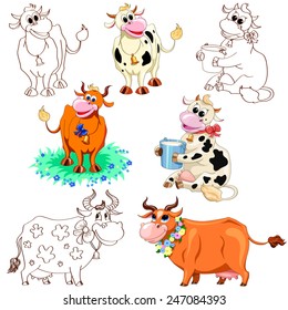 Cow set. Several cows - different mood, different colors. A calf and a bull in the set as well.