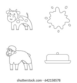 Cow, sheep, a drop of milk, butter. Milk set collection icons in outline style vector symbol stock illustration web.