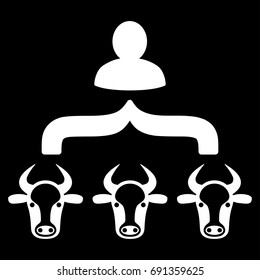 Cow Shepherd vector icon. Flat white symbol. Pictogram is isolated on a black background. Designed for web and software interfaces.