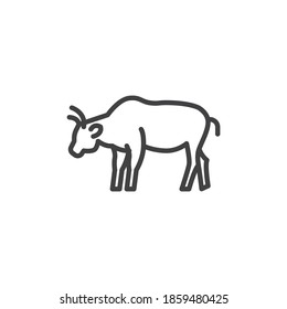 Icono de línea de vista lateral de vaca. signo de estilo lineal para concepto móvil y diseño web. Icono vectorial de contorno animal de vaca. Símbolo, ilustración del logotipo. Gráficos vectoriales