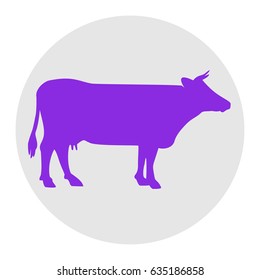 Cow sign illustration. Vector. Violet flat icon on light gray circle at white background. Isolated.