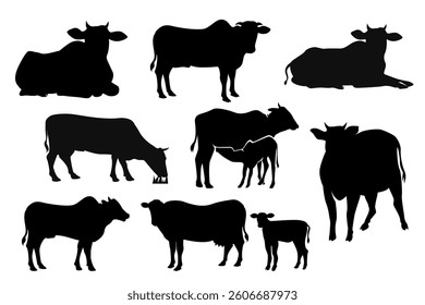 Cow Silhouette. Black and white Vector Illustration