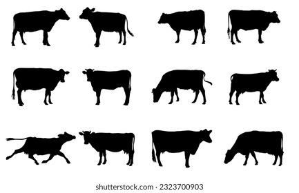 cow silhouette collection balck and white