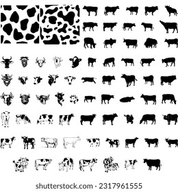 Cow silhouette design cow vector illustration design,Cow illustration bundle isolated on white background, Farm Animal Bundle.
