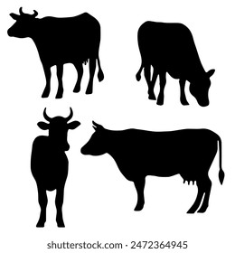 Silueta de vaca: Animal de granja, Ganado, Ilustración vectorial plana