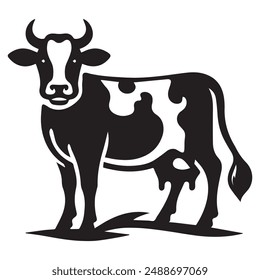 Ilustración de ícono de silueta de vaca Vector de fondo blanco