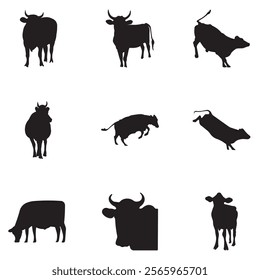 Cow silhouette icon set vector design illustration, animals silhouette, farm icon design illustration. 