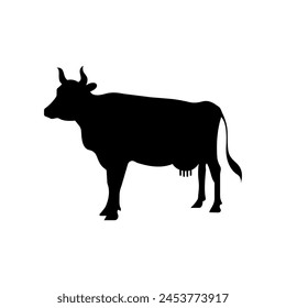 Icono de silueta de vaca Vector. Vaca de granja, glifo, icono sólido. Concepto ganadero. Cartel de ganado sobre fondo blanco. Signo sólido de carne de vaca. Ilustración de carne. Insignia de lácteos. Símbolo de leche. Logo del Carnicero. Agricultura